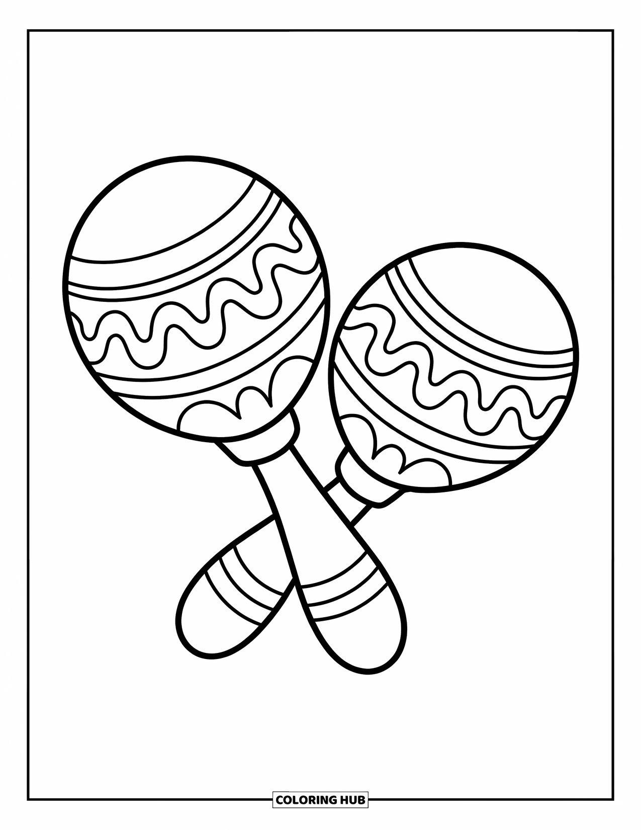 Desenho de Música para Colorir para Crianças: Maracas amigáveis com padrões curvos e um design alegre