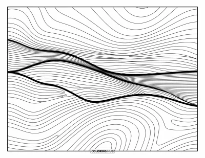 Coloriage d'océan pour adultes : Les vagues de l'océan glissent vers les fonds marins avec des motifs doux et des formes sous-marines paisibles