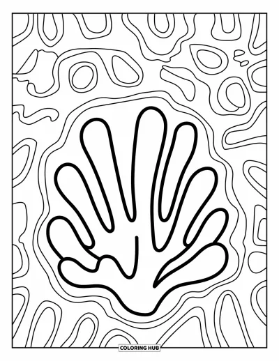 Coloriage d'océan pour enfants : Une forme de corail joyeuse aux grosses branches arrondies dégage une énergie ludique