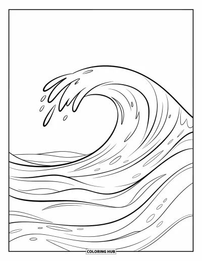 Coloriage d'océan pour enfants : Une vague forme une arche au-dessus du sable, sans autre élément visible