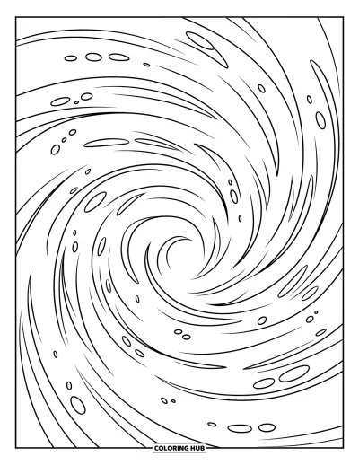 Coloriage d'océan pour enfants : Des bulles montent dans des courants tourbillonnants au motif circulaire simple et ludique