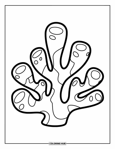 Coloriage d'océan pour enfants : Des branches de corail rondes s'étirent vers le haut avec des courbes bosselées et des formes douces
