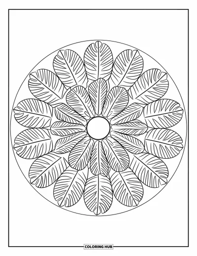 Plant Coloring Page for Adults: A full mandala of monstera leaves spreads outward in peaceful layers