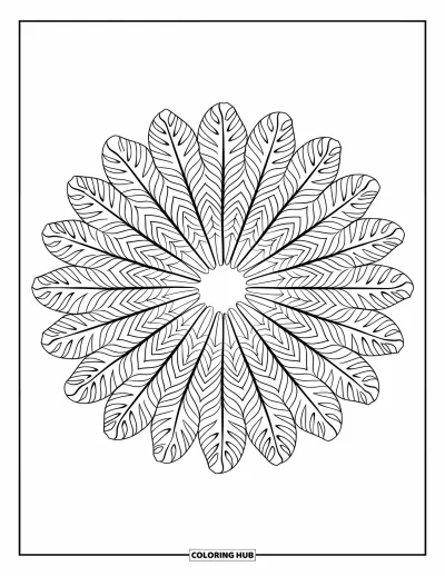 Plant Coloring Page for Adults: Radial monstera leaves form a bold and balanced mandala design