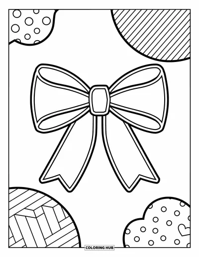 Coloriage preppy pour enfants : Un grand nœud preppy à rayures et à pois est prêt à rayonner