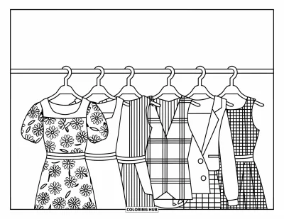 Coloriage preppy pour enfants : Un portant avec des carreaux, des motifs floraux et une ambiance preppy toute douce