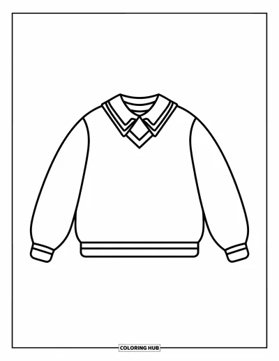 Coloriage preppy pour enfants : Un pull à col avec des accessoires et des formes simples ressort joliment