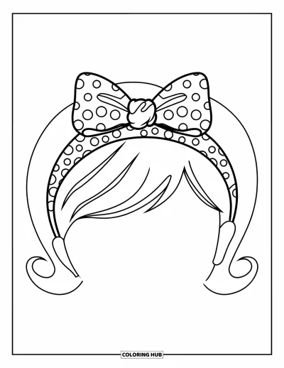 Coloriage preppy pour enfants : Un bandeau net à pois avec un grand nœud est prêt à compléter une tenue