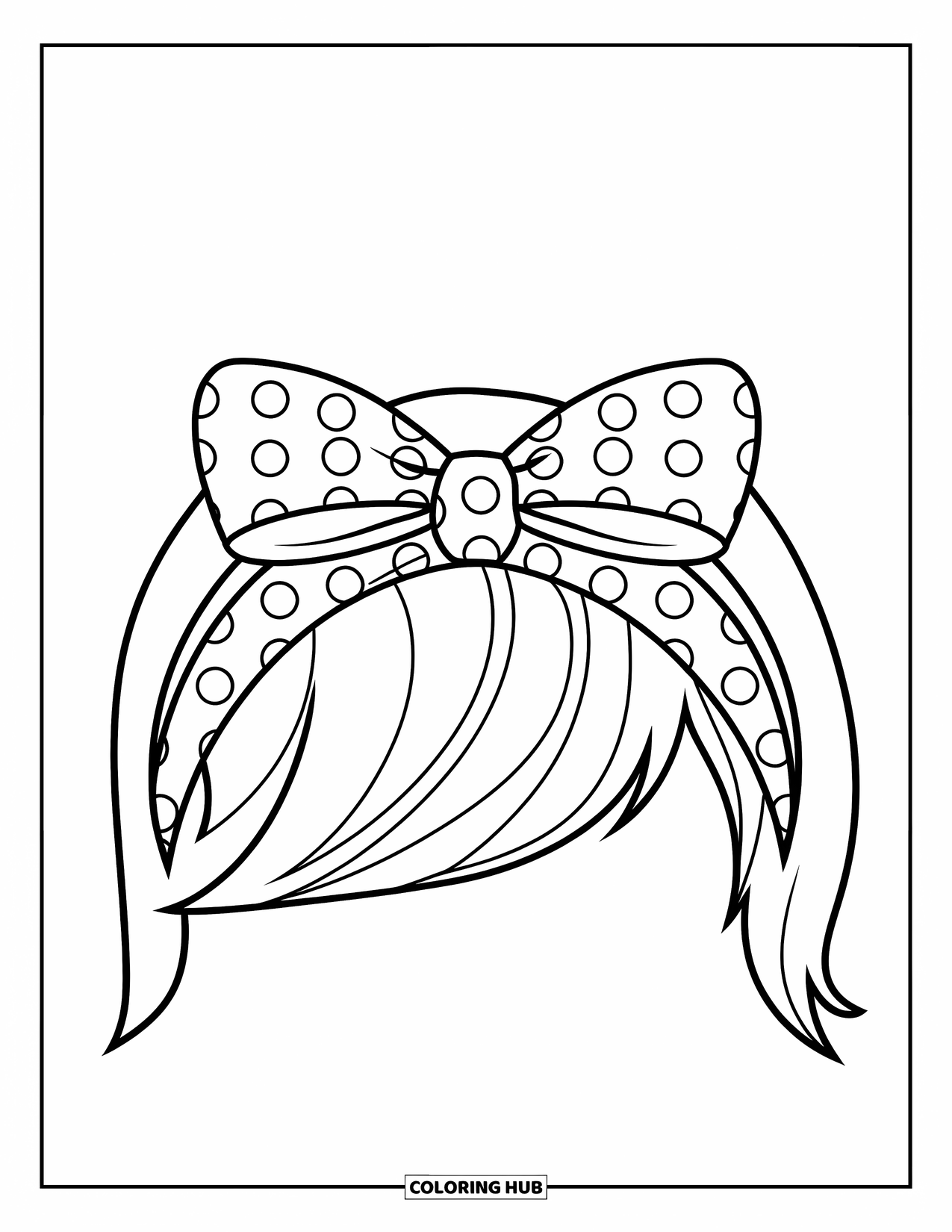 Preppy Coloring Page for Kids: A cute headband with a bow and polka dots is center stage