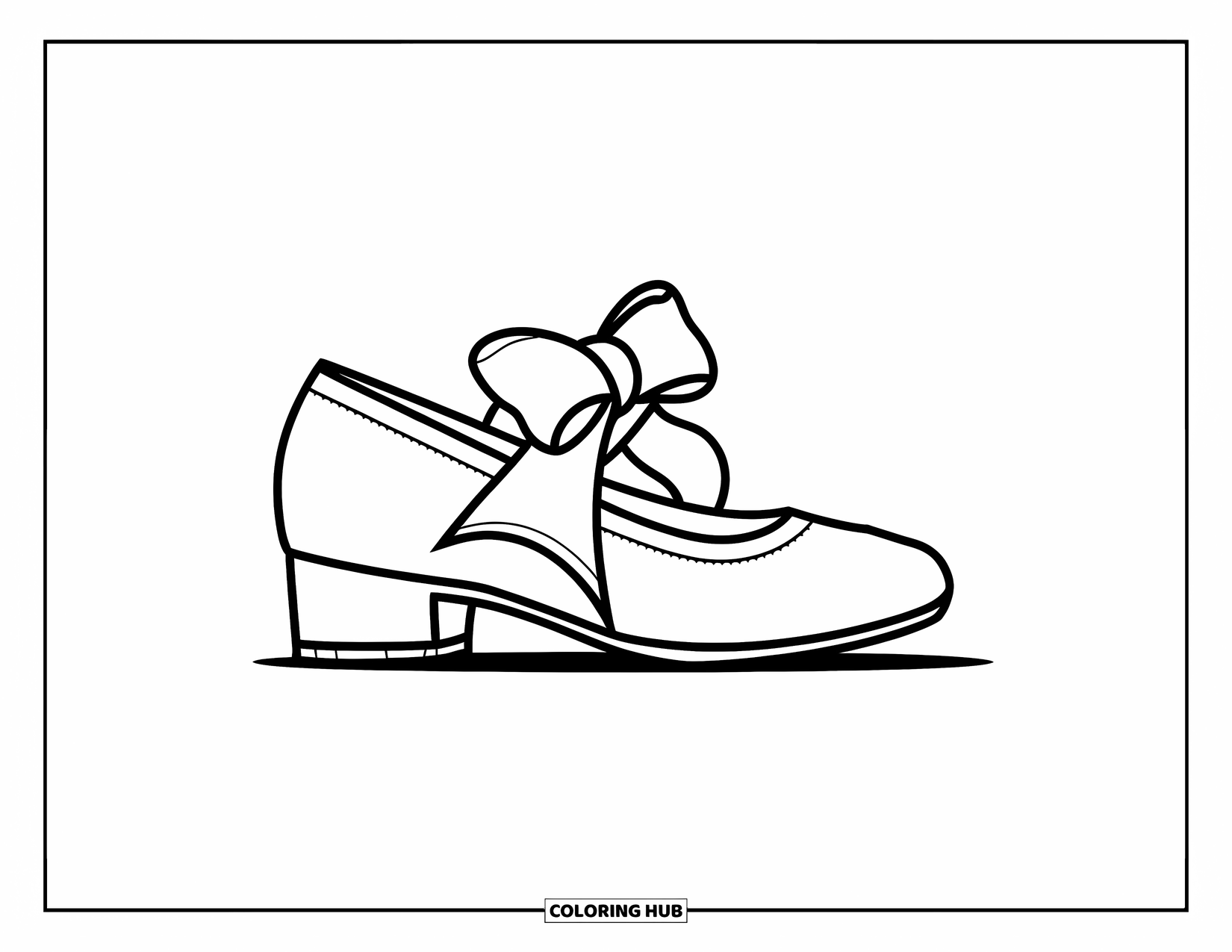 Preppy Coloring Page for Kids: A mary jane shoe with a big bow stands out in a simple display