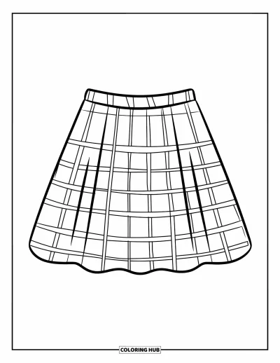 Coloriage preppy pour enfants : Une jupe preppy à carreaux vichy est jolie et facile à colorier