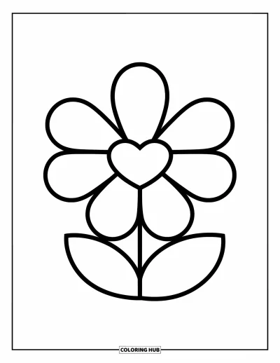 Coloriage preppy pour enfants : Une douce fleur au centre en cœur est prête à être coloriée