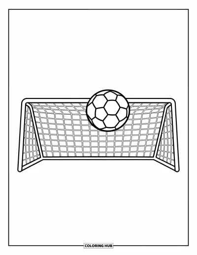 Coloriage de foot pour enfants : Un ballon de foot reste suspendu dans les airs, juste avant de toucher le but