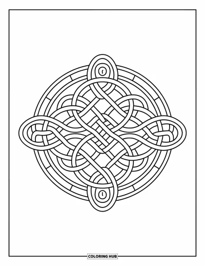 Stained Glass Coloring Page for Adults: Celtic knot with intricate loops in a stained glass pattern