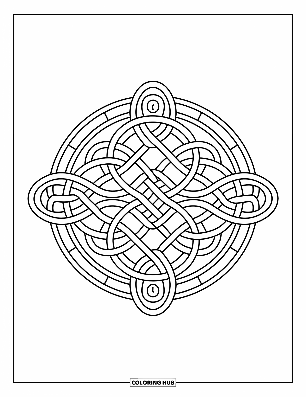 Desenho de Vitral para Colorir para Adultos: Nó celta com laços intrincados em um padrão de vitral