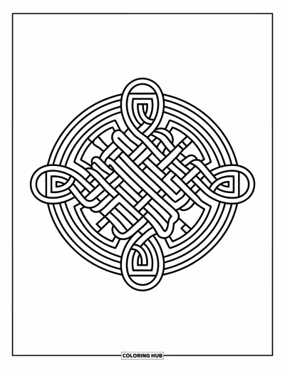 Stained Glass Coloring Page for Adults: Intricate stained glass Celtic knot with bold, relaxing symmetry