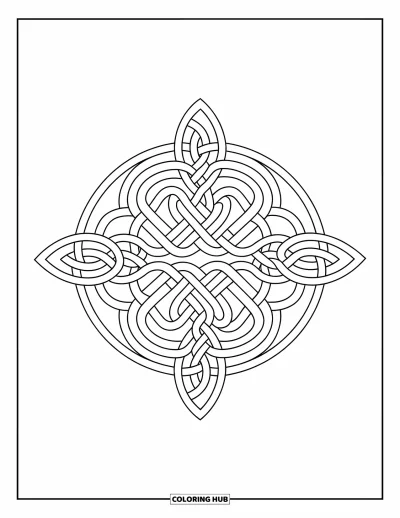 Stained Glass Coloring Page for Adults: Stained glass Celtic knot with bold loops and clean symmetry