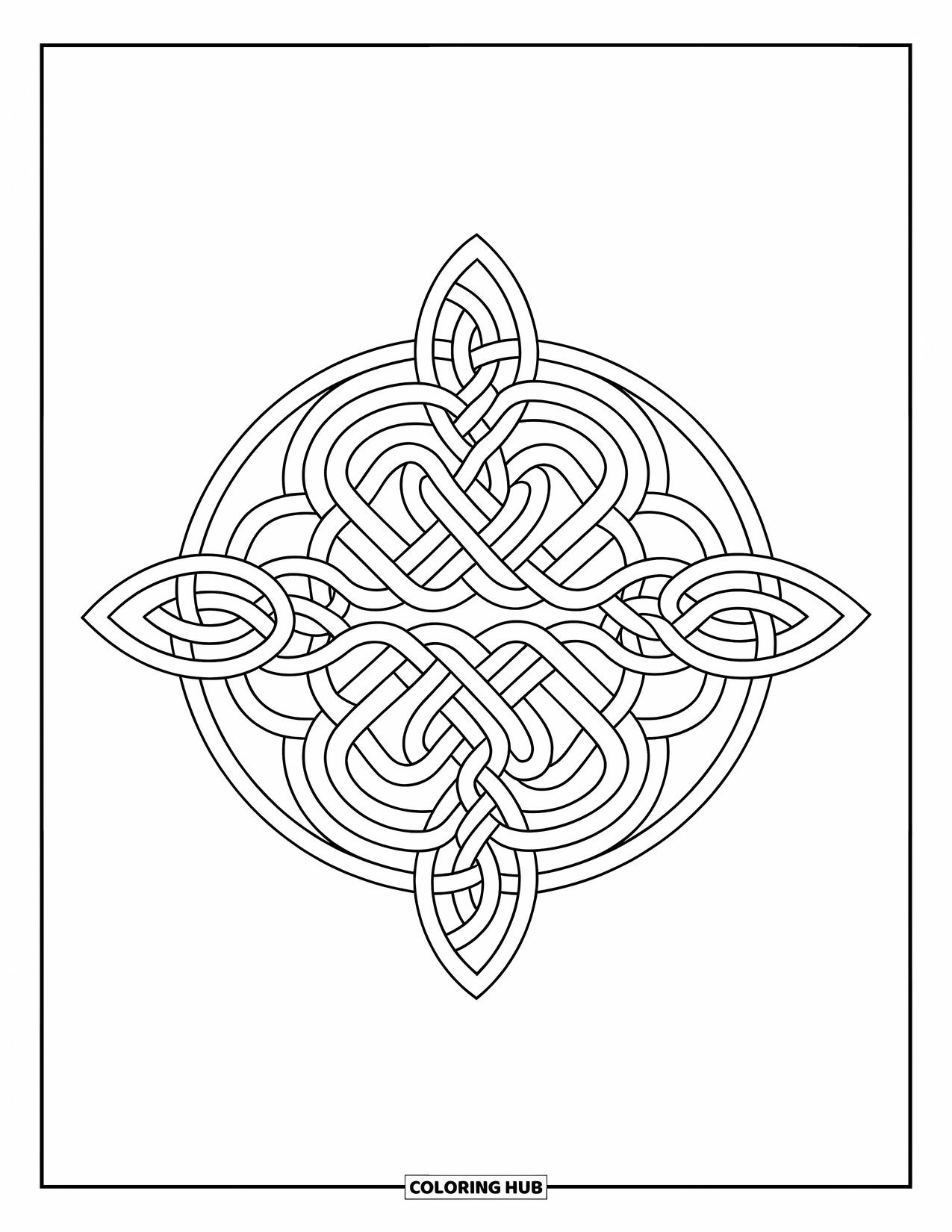 Desenho de Vitral para Colorir para Adultos: Nó celta de vitral com laços ousados e simetria limpa