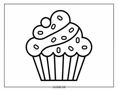 Stained Glass Coloring Page for Kids: Big stained glass cupcake with sprinkles and icing panels