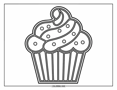 Stained Glass Coloring Page for Kids: Chunky stained glass cupcake with bold curves and simple sections