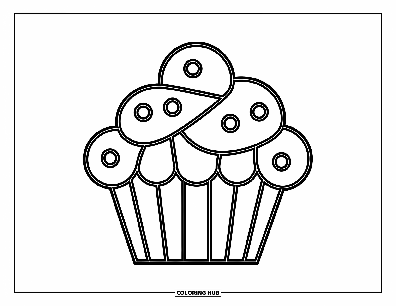 Desenho de Vitral para Colorir para Crianças: Cupcake com painéis de vidro, granulado alegre e contornos ousados