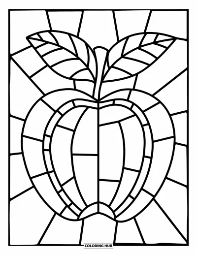 Stained Glass Coloring Page for Kids: Playful stained glass apple with bold lines and chunky shapes