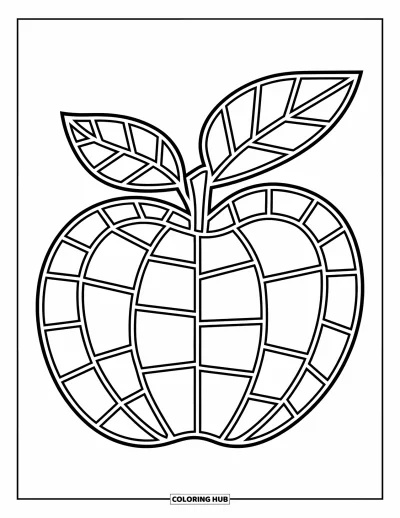Stained Glass Coloring Page for Kids: Stained glass apple with leafy branches and easy-to-color sections