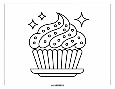Stained Glass Coloring Page for Kids: Stained glass cupcake with stars and thick icing lines