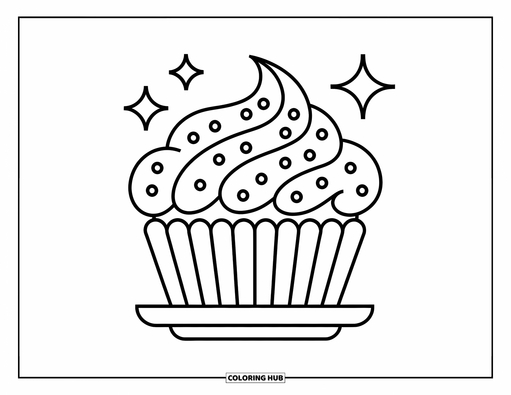 Desenho de Vitral para Colorir para Crianças: Cupcake de vitral com estrelas e linhas grossas de glacê