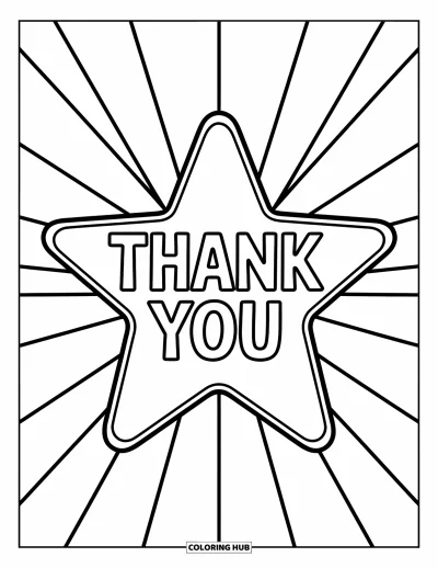 Thank You Coloring Page for Kids: A happy star with "Thank You" in the middle invites little hands to fill it in