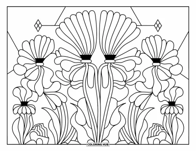 Trippy Coloring Page for Kids: A field of looping flower petals creates a fun geometric design