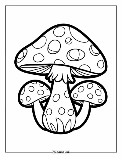 Zentangle-fargeleggingsark for barn: En knudrete sopp med store prikker står stolt i midten av bildet