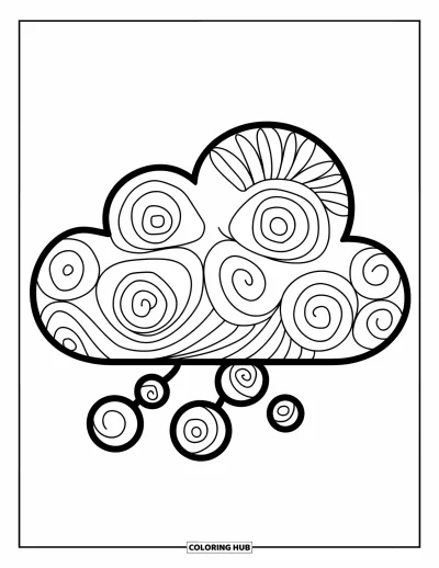 Zentangle-fargeleggingsark for barn: En snirklende sky med et stort glis flyter gledelig i åpent rom