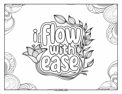 Affirmationstegning til voksne: Liljer og lianer snoer sig blidt om "I Flow with Ease"