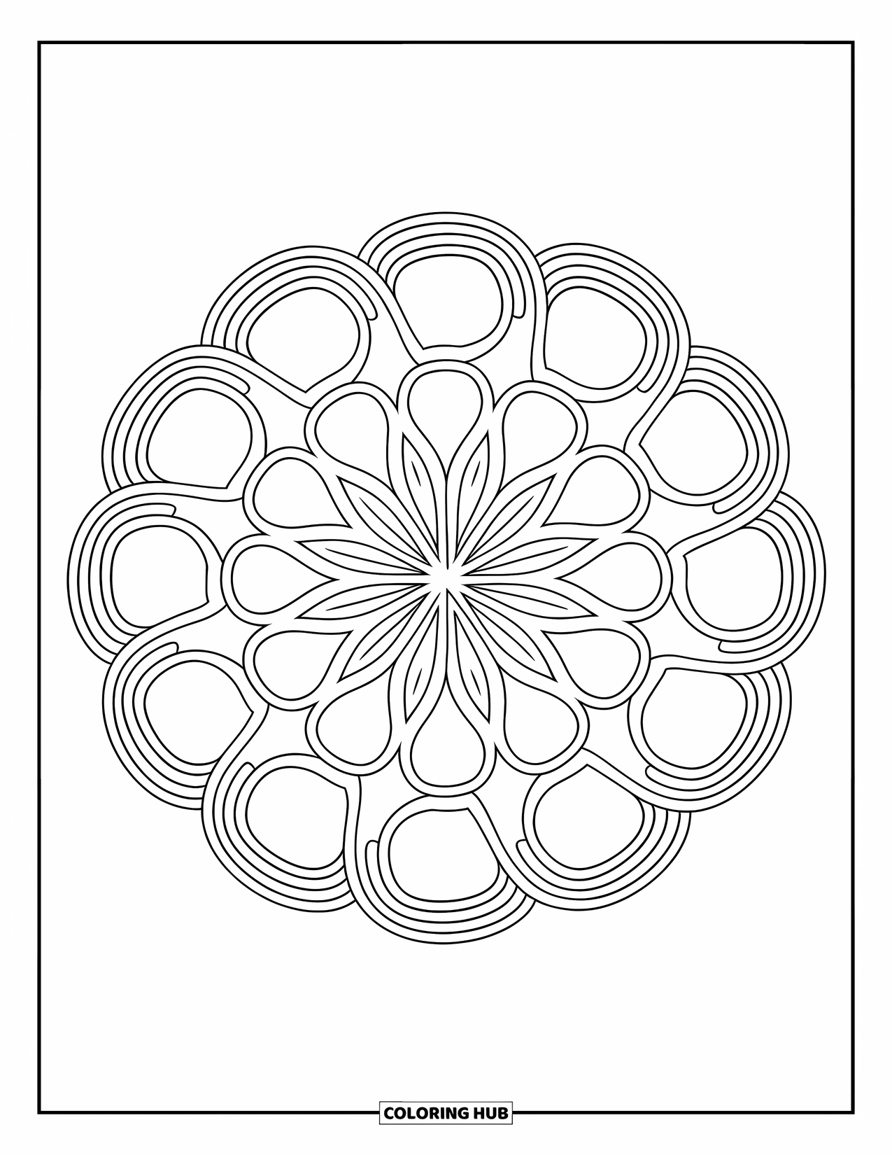 Bubble Coloring Page for Adults: Mandala of overlapping bubbles forms a relaxing and creative circular design
