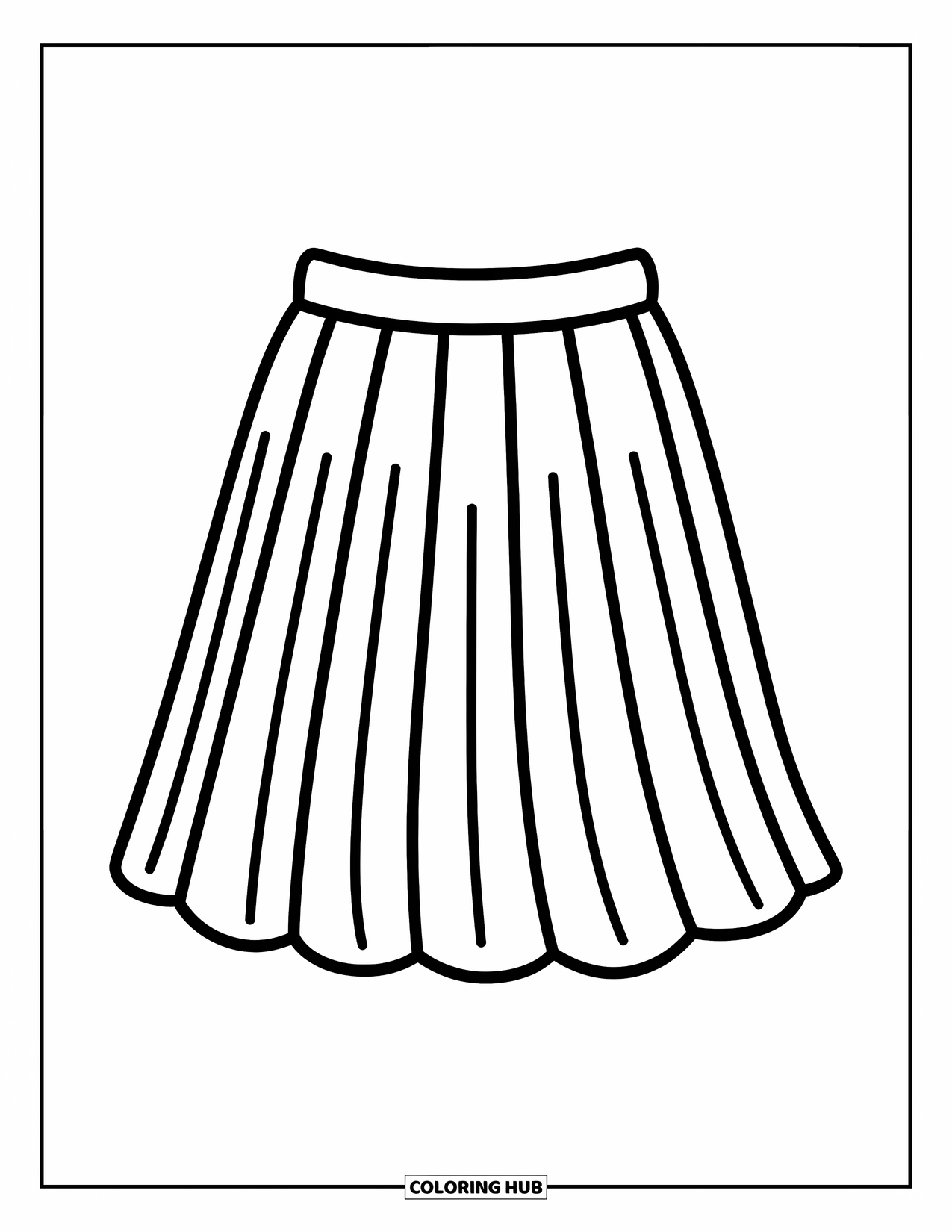 Clothes Coloring Page for Kids: Easy-to-color pleated skirt with smooth folds