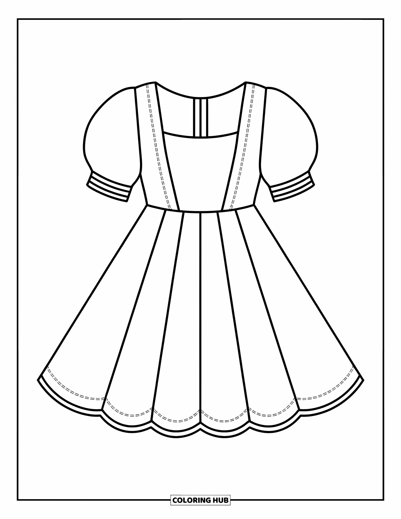 Clothes Coloring Page for Kids: Mini dress with sweetheart neckline and puffed sleeves