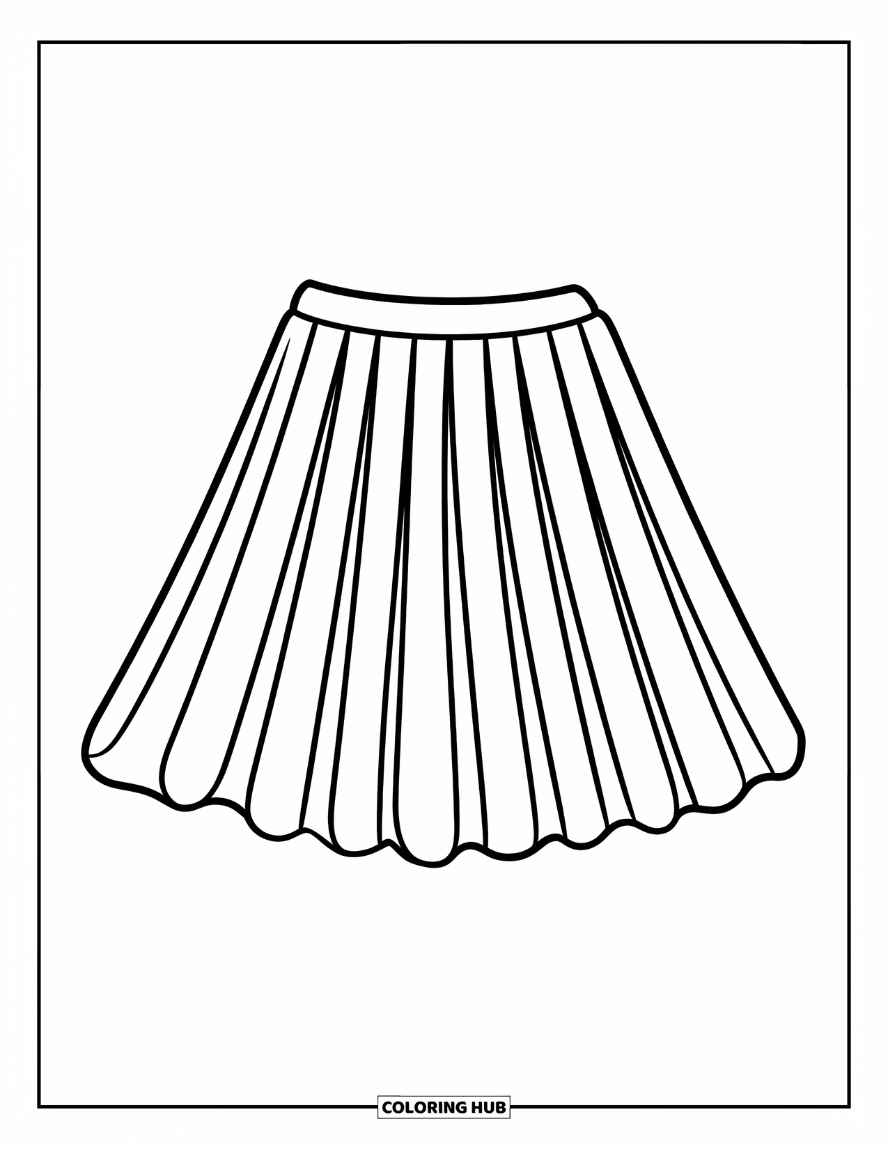 Clothes Coloring Page for Kids: Pleated skirt with thick waistband and curved folds