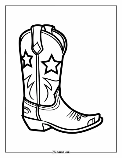 Coloriage de cowboys pour enfants : Une petite botte de cowboy rigolote arbore fièrement son insigne étoilé brillant