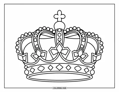 Coloriage de couronne pour enfants : Une couronne imposante avec de grandes gemmes et des étincelles, idéale pour les petites mains