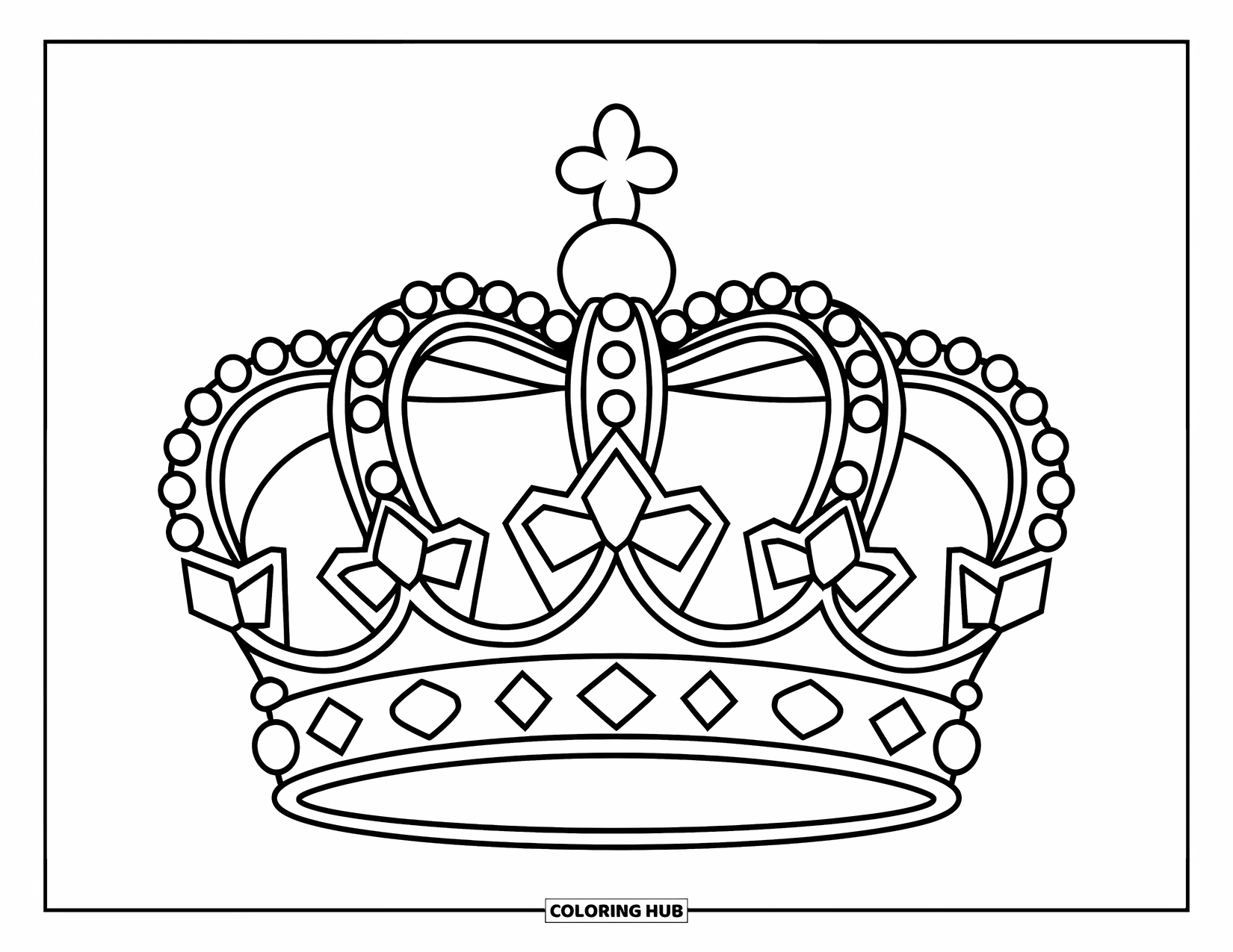 Crown Coloring Page for Kids: A bold crown with large gems and sparkles, perfect for little hands to color