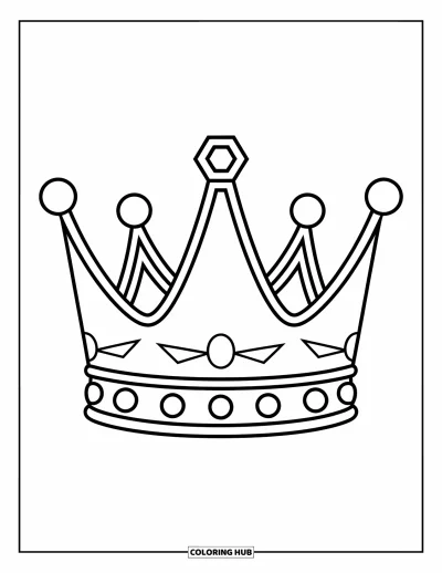 Coloriage de couronne pour enfants : Une couronne de roi joyeuse avec de hautes pointes et un joyau à colorier