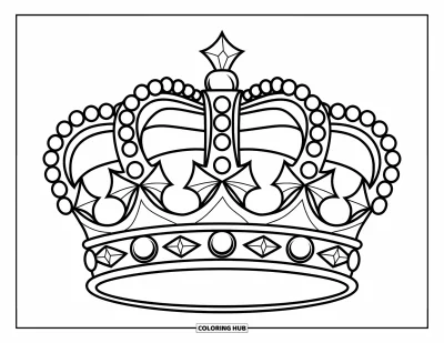 Coloriage de couronne pour enfants : Une couronne aux arches pointues, aux gemmes rondes et aux étincelles tout autour