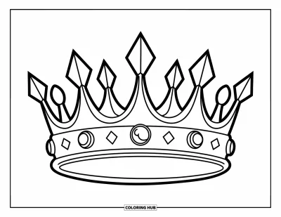 Coloriage de couronne pour enfants : Une couronne à pointes et à joyaux ronds posée soigneusement sur une surface unie