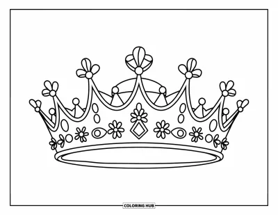 Coloriage de couronne pour enfants : Une couronne florale aux grandes pointes élancées se détache nettement sur fond blanc
