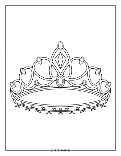 Coloriage de couronne pour enfants : Un diadème incrusté de gemmes avec des bras courbes et des motifs de vignes