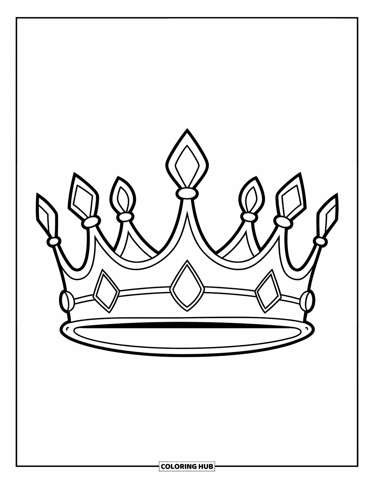 Crown Coloring Page for Kids: A graceful crown with teardrop jewels and smooth arches
