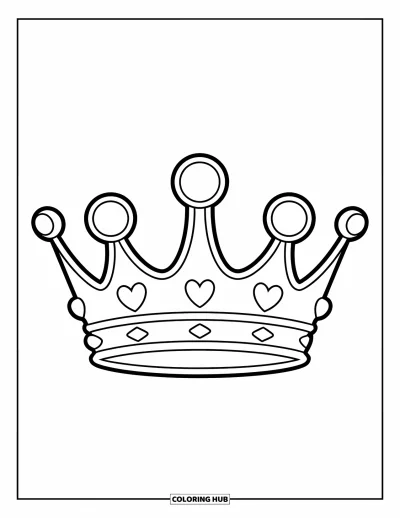 Coloriage de couronne pour enfants : Une couronne surmontée d'un cœur avec des sommets arrondis dans un style simple et charmant