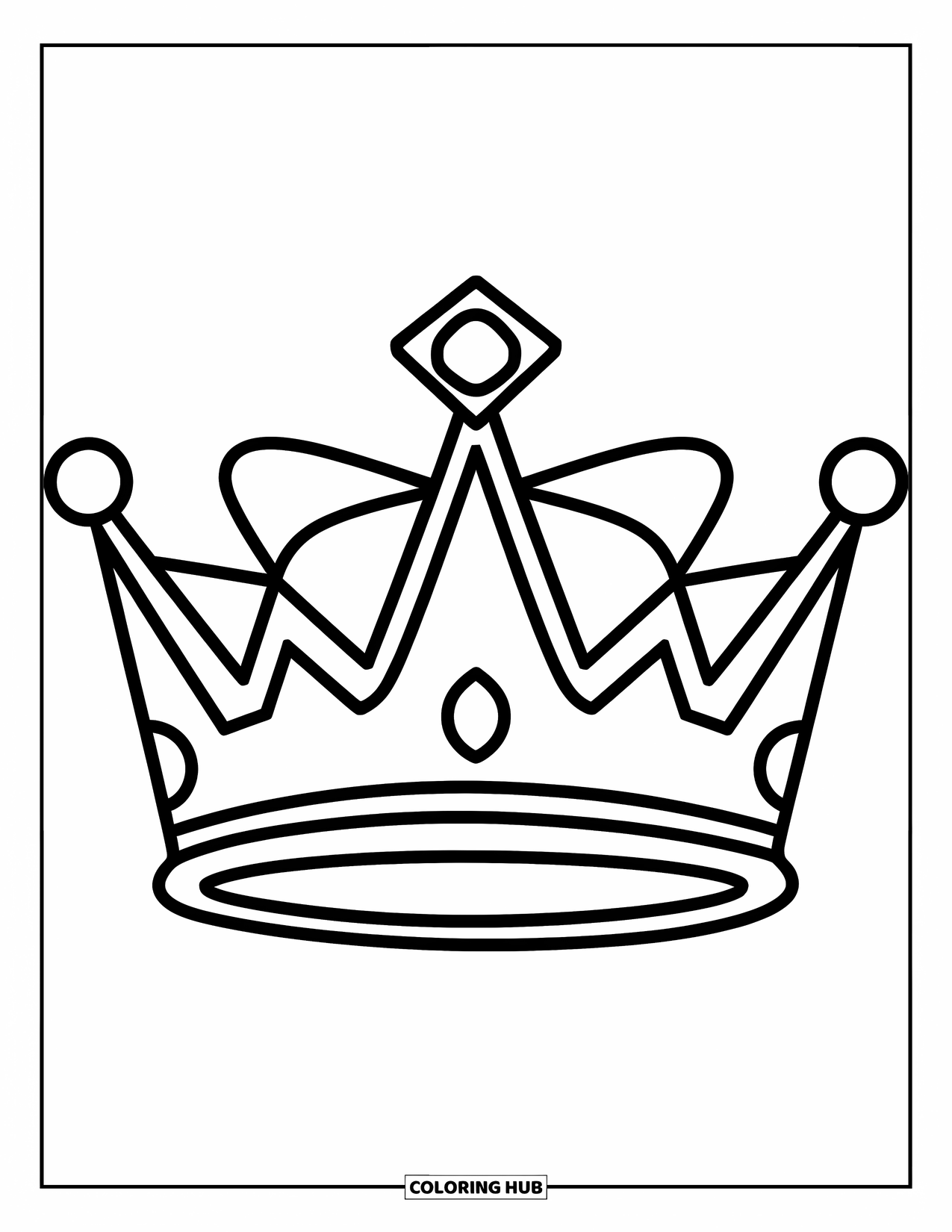 Crown Coloring Page for Kids: A king's crown with three tall peaks and a jewel right on top