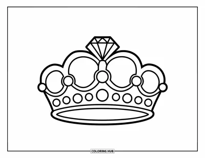 Coloriage de couronne pour enfants : Un diadème fantaisiste avec un grand diamant et des formes rondes pour un coloriage facile